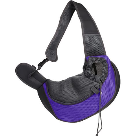 Sac bandoulière pour animaux de compagnie en maille respirante avec bandoulière rembourrée réglable, idéal pour les petits animaux (violet). (1/5)