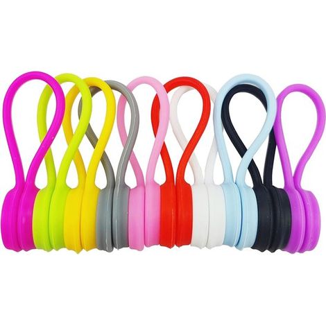 Bridas magnéticas para cables (juego de 10), Sujetacables magnéticos de silicona, Bridas reutilizables y versátiles, 11 cm (1/5)