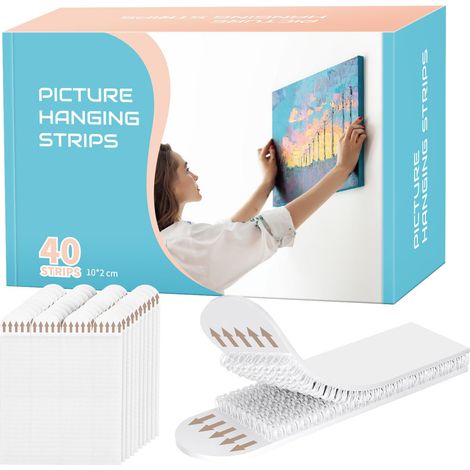 Lot de 20 paires de bandes murales robustes sans dommages, sans clou pour photos et œuvres d'art, 9 x 2 cm (1/5)