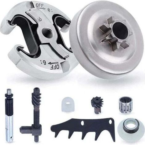 Pignon et Embrayage pour Husqvarna 345 445 340 450, Pignon de Chaîne .325'' Pas 6 Dents + Tambour d'embrayage + Roulement Pièces de Rechange Tronçonneuse Accessoire Kit 8 en 1 (1/4)