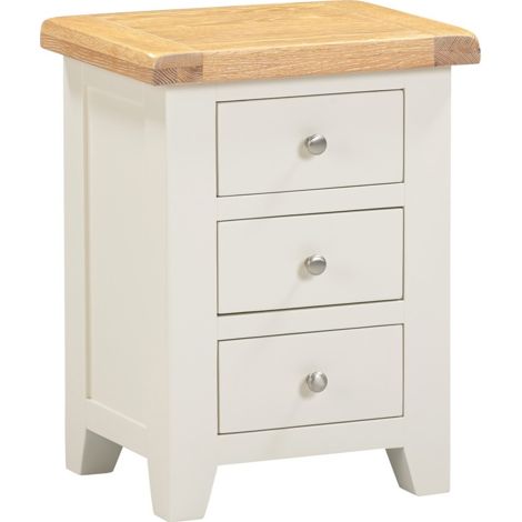 Windsor 3 Drawer Bedside - L37 x W47 x H62.5 cm - Ivory/Oak