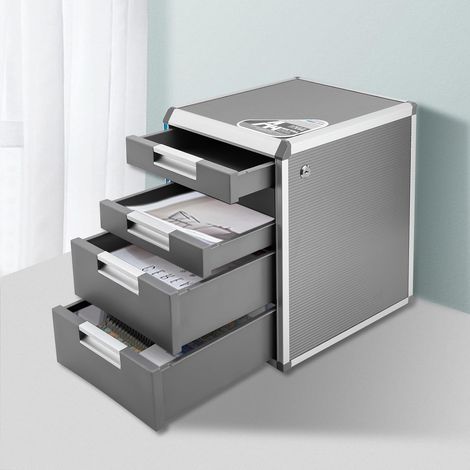 Organiseur de papier de bureau à 5 tiroirs avec serrure, cadre en aluminium et rangement de tiroir en plastique avec étiquette amovible, classeur de 12,4x13,8x16 pouces pour les écoles de bureau (1/5)