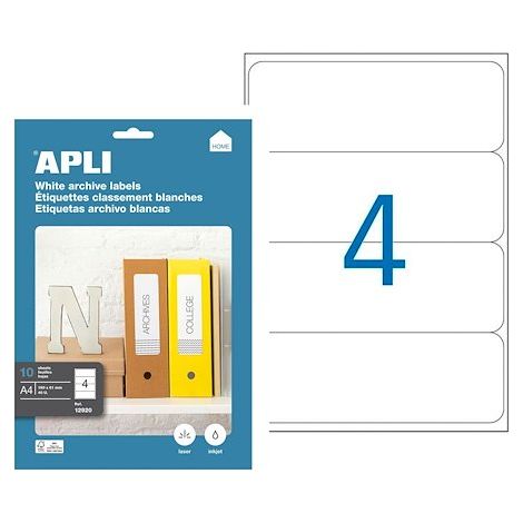 Etiquettes adresse jet d'encre, laser et copieur 190 x 61 mm Apli blanche - Boîte de 40 (1/2)