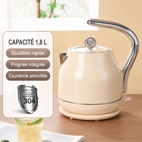 Bouilloire électrique rétro 1,5 L en acier inoxydable blanc cassé 500 1,4 kg – Livraison gratuite