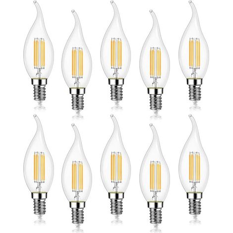 Lot de 10 4W Ampoule de Filament LED E14 Flamme Bougie 2700K Blanc Chaud, Non-Dimmable, Angle de Faisceau 360° (1/4)