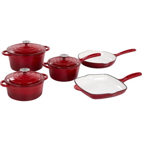 Cast Iron 8 Piece Pots and Pan set Oven-Safe All-Hobs Compatible Red Feura (1/5)