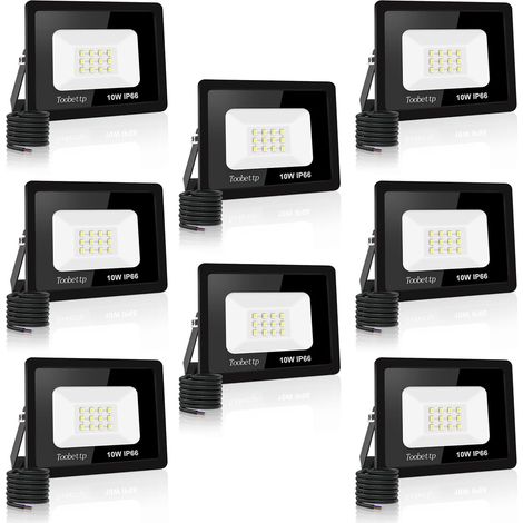 8PCS Projecteur LED Extérieur, 10W Spot LED Exterieur 1000LM Super Lumineux 6500K Blanc Froid Éclairage de Sécurité Extérieur IP66 Imperméable pour Garage Jardin Terrasse Parking (1/5)