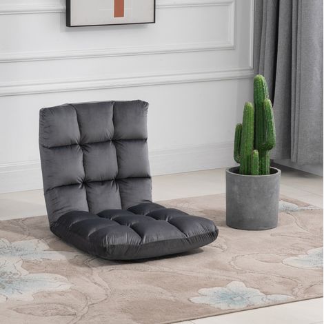 Sillón de suelo plegable 55x71x53,5 cm de tela de poliéster gris oscuro FloraGrace (1/5)