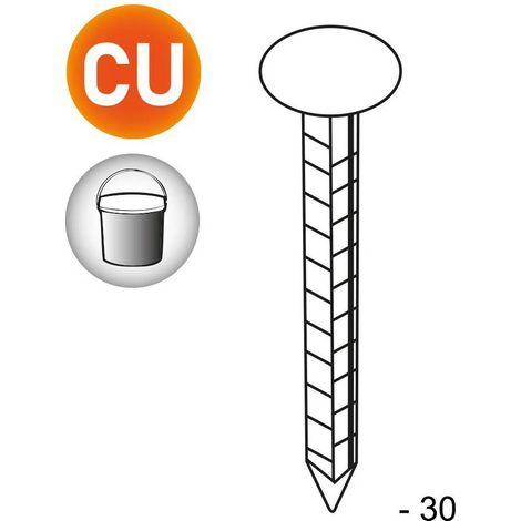 Pointe en Vrac Tête Extra Large Carrée Crantée Cuivre - 3x3x30 mm en Seau de 5 kg - D-Work