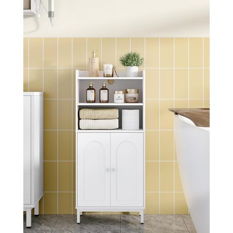 Meuble de Salle de Bain, Armoire de Salle de Bain, Meuble de Rangement avec 2 Portes, avec Compartiment Ouvert, Étagères Réglables, 20 x 37 x 84 cm, Blanc (1/5)