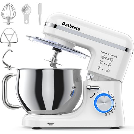 Robot Pâtissier 1300W, Bol Inox 5.3L, 10 Vitesses + Fonction Pulse, Batteur Pétrin Mélangeur Planétaire