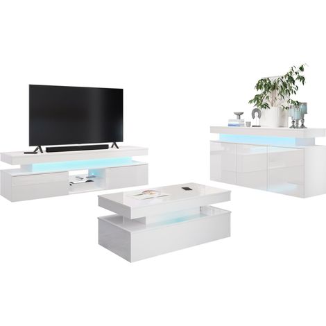 Conjunto de salón Monfero, Blanco + Blanco brillante