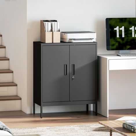 Meuble de Rangement en Métal pour Bureau, 80x40x100 cm, Placard avec Serrure, 2 Battants et 2 Niveaux Ajustables, Finition Noire (1/5)