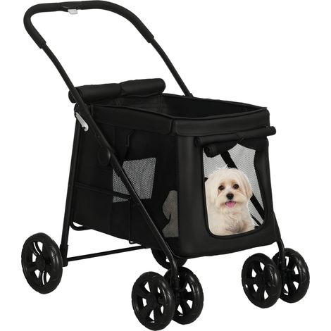 Chariot pour chien avec coussin, 3 poches latérales, pliable, dimensions : 102 cm x 62 cm x 105 cm, noir