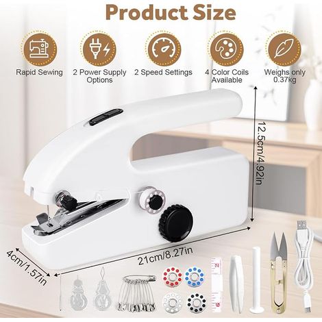Portable Sewing Machine, Mini Electric Sewing Machine, USB Rechargeable Battery, with Sewing Accessories for Kids, Crafts (1/3)