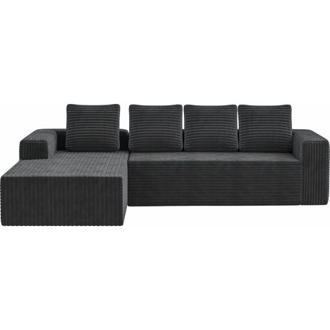 Sofá modular esquinero en L con chaise longue derecha de terciopelo gris MODENUIT (1/5)