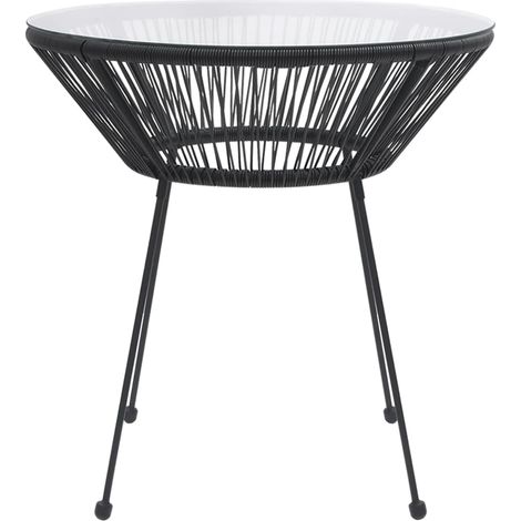 Table à manger de jardin,Table d'extérieur Noir Ø70x74 cm Rotin et verre CFW74413 (1/4)
