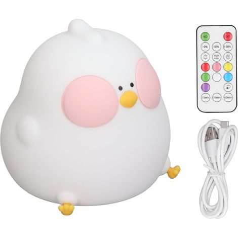 Veilleuse Silicone Poule LED RGB 7 Couleurs, Lampe de Nuit Enfant Mignon avec Télécommande et Capteur Tactile (1/5)