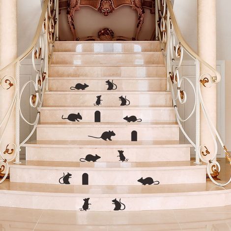 Set of 2 Cartoon Mouse Stair Decals DIY Stair Wall Stickers Waterproof Tile Decal Home Decor Family Stair Decal Decoration (1/5)