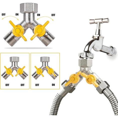 Rechange Valve 1/2 Raccord Y Laiton Vanne 3 Voies en Douchette Adaptateur Robinet D'arrêt Robinet de Gaz Diviseur, Diviseur de Tuyau Laiton, Pour Pommeau de Douche, Bras de Douche (1/5)