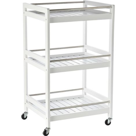 CARRELLO DA CUCINA CON RUOTE IN LEGNO BIANCO CON 3 RIPIANI 4 RUOTE 360° (1/5)
