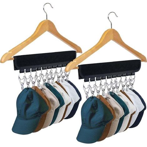 YMYNY Lot de 2 support organisateur de chapeau pour cintre Stockage de chapeau pour chambre et placard, 10 grands clips de support pour accrocher des chapeaux de baseball, des casquettes de baseball (1/4)