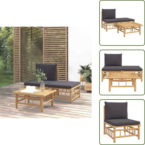 Cuscini da giardino - vidaXL Set Salotto da Giardino 3pz con Cuscini Grigio Scuro Bambù - Mobili da esterno