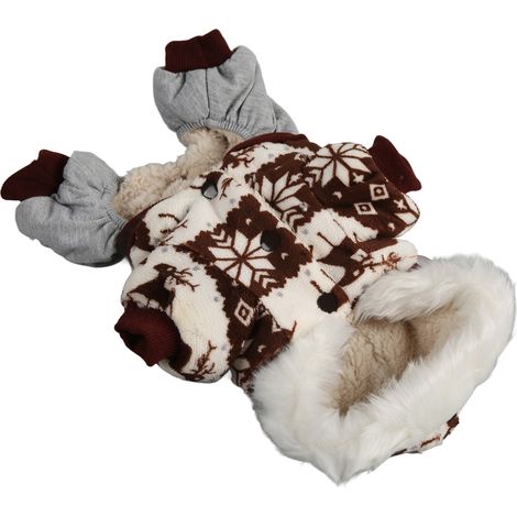 Manteau d'hiver épais à capuche pour chien, motif flocons de neige et élan, pour chiens de petite et moyenne taille, couleur café, taille M. (1/5)