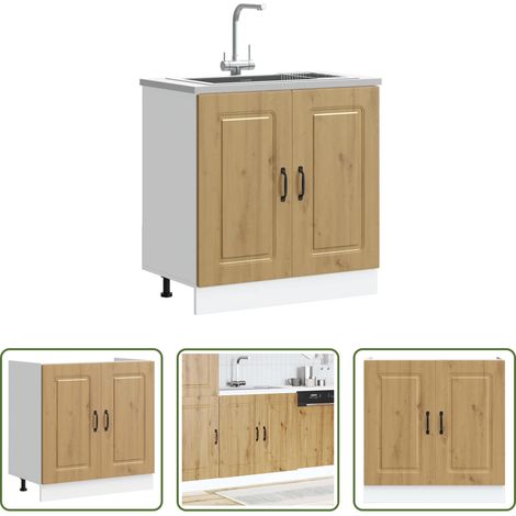 vidaXL Bois d'ingénierie - Meuble bas pour évier Kalmar chêne artisanal bois ingénierie (1/5)