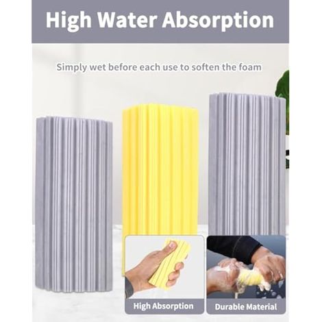 6 pièces éponge magique attrape-poussière, chiffon humide pour nettoyer miroirs, stores et aérations (Jaune Gris) (1/5)