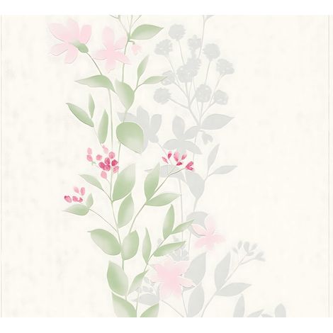 Blumen Tapete Profhome 372661 Vliestapete leicht strukturiert mit floralen Ornamenten matt grün rosa grau 5,33 m2