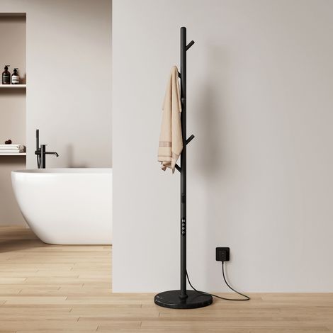 EMKE Sèche-Serviettes Électrique sur Pied 100 W, Radiateur avec Structure Ramifiée, Socle en Marbre, WiFi, Programmation Hebdomadaire et IP45, Noir Mat (1/5)