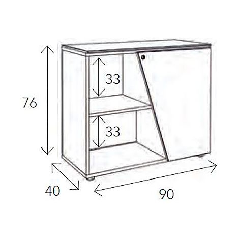 Armoire basse Isis H 76 x L 90 cm top chêne porte à droite - Portes carbone - Maxiburo (1/2)