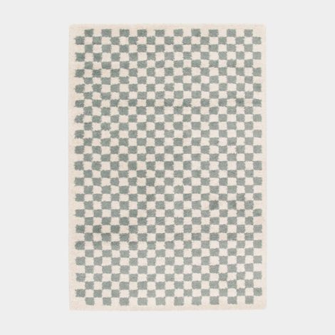 Tapis damier à poils longs - Colorama - Vert d'eau - 160 x 230 cm (1/5)