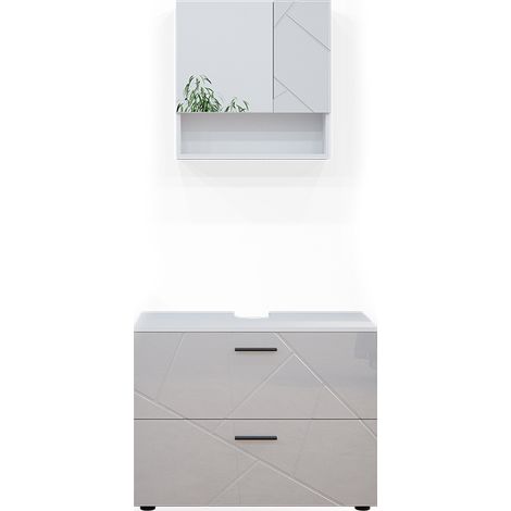 Conjunto de muebles de baño Irma, Blanco alto brillo, 2 piezas, Vicco