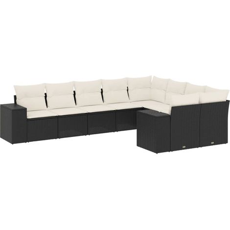 vidaXL Set Divani da Giardino 9 pz con Cuscini Nero in Polyrattan (1/5)