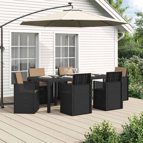 Ensemble repas de jardin 7 pièces en PP avec coussins, anthracite et taupe - PANGIVO (1/5)