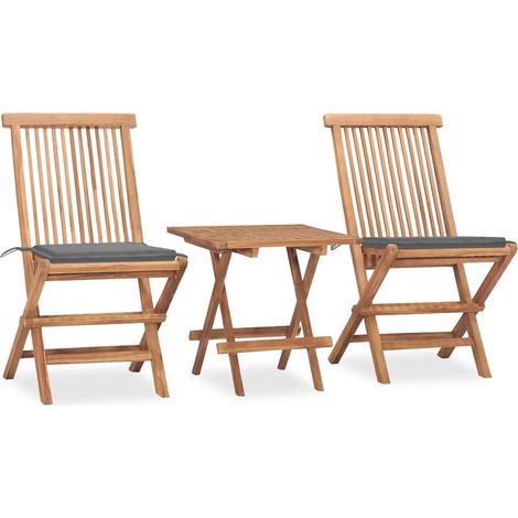 vidaXL Set comedor de jardín plegable 3 piezas madera de teca cojines (1/5)
