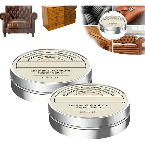 2 pots de baume pour meubles en cuir et en bois, produit de polissage, restaure la finition, 100 g (1/5)