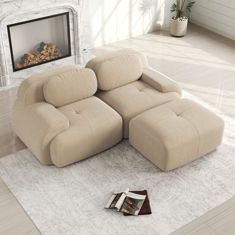 Sofá rinconero modular de pana beige, sin montaje, OKWISH (1/5)