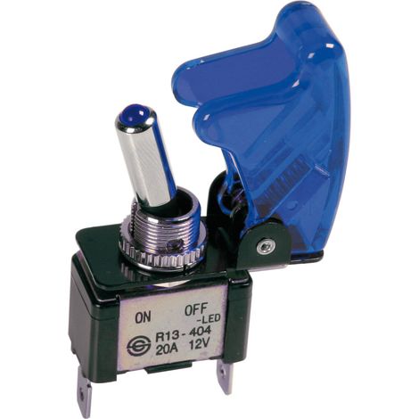 Interruttore a leva con sicura, in alluminio con spia a Led -  12/24V - Blu -   20A (1/3)