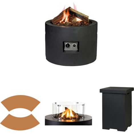 Happy Cocooning Mania Feuertisch Komplettset 19,5 kW rund 61x61x42 cm Beton-Optik schwarz (1/5)