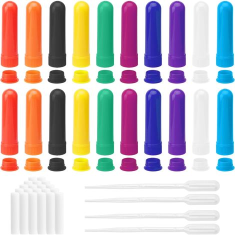 20 pièces inhalateur huiles essentielles, inhalateur nasal, inhalateur huile essentielle, stick inhalateur pour huiles essentielles, stick inhalateur avec 4 compte-gouttes de 10 ml (1/5)