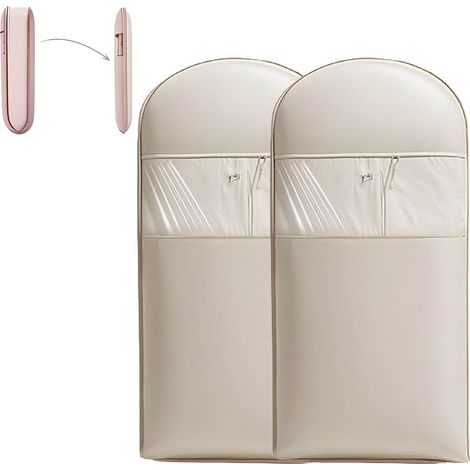Set di 2 borse porta abiti autocompressive, borse porta abiti trasparenti antipolvere, beige, 130 cm (1/5)