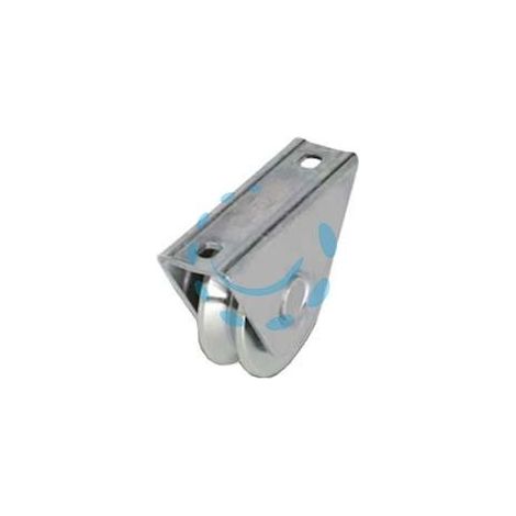 RUOTA CANCELLI GOLA V CON SUPPORTO A CAVALLOTTO ART.412 - mm.60x17 - portata Kg.100 - gola V 92°
