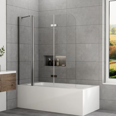 150 x 140 cm Badewannenaufsatz 3-teilig Duschwand für Badewanne Duschtrennwand für Badewanne Duschwand Badewanne mit festem Segment, Faltwand Duschabtrennung Badewanne aus 6mm ESG Glas