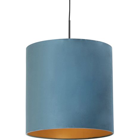 QAZQA Lampada a sospensione con paralume combi - Classico - Tessuto,Acciaio - Blu/Nero - Cilindro/Oblungo/Tondo Max. 1 x Watt