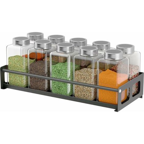 Porte-Épices Métal Noir - Fixation Adhésive Sans Perçage - Organisateur De Cuisine Pour Placard - 1 Unité (1/5)