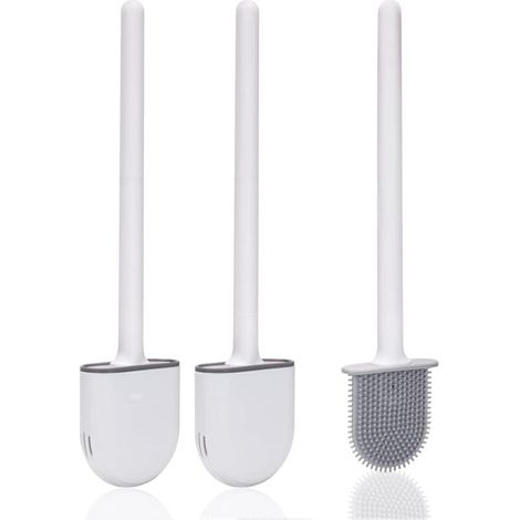 Brosse WC, (2 pièces) Brosse Toilette Silicone, Balai Toilette et SupportsAvec des Poils Doux et Une Poignée Antidérapante - Nettoyage et Séchage Rapides (Blanc 2) (1/5)