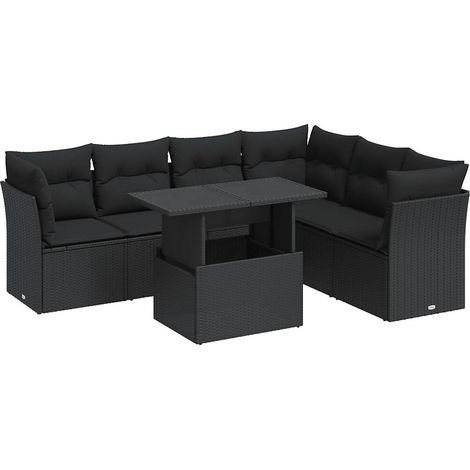 Set Divani da Giardino con Cuscini 7pz Nero Polyrattan vidaXL (1/5)